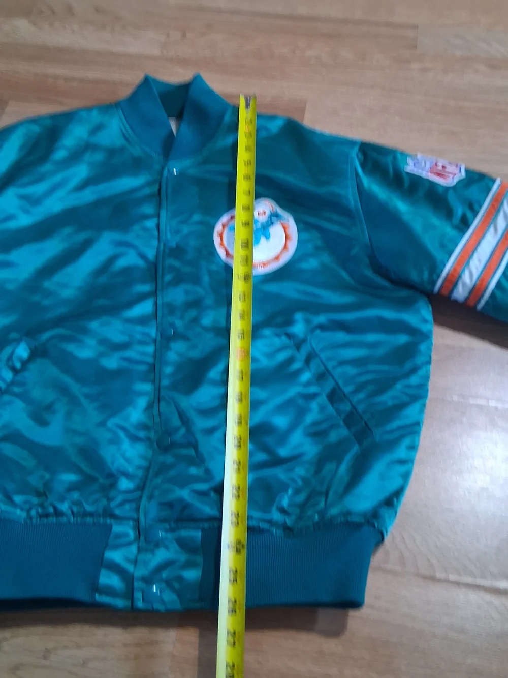 STARTER Teal Satin Dolphins Mens  Bomber Jacket Sz. L Made In Usa